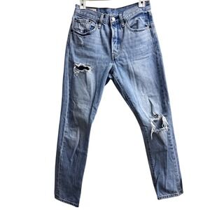 Levis 501 Skinny‎ 26/28 Premium Distressed Denim Jeans Light Wash Rips Womens